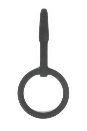 Черный уретральный силиконовый плаг с колечком-ограничителем - 4,5 см.