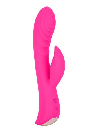 Ярко-розовый вибромассажер-кролик 5  Silicone Ripple Passion - 19,1 см.