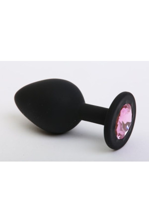 Чёрная силиконовая пробка с розовым стразом - 7,1 см.
